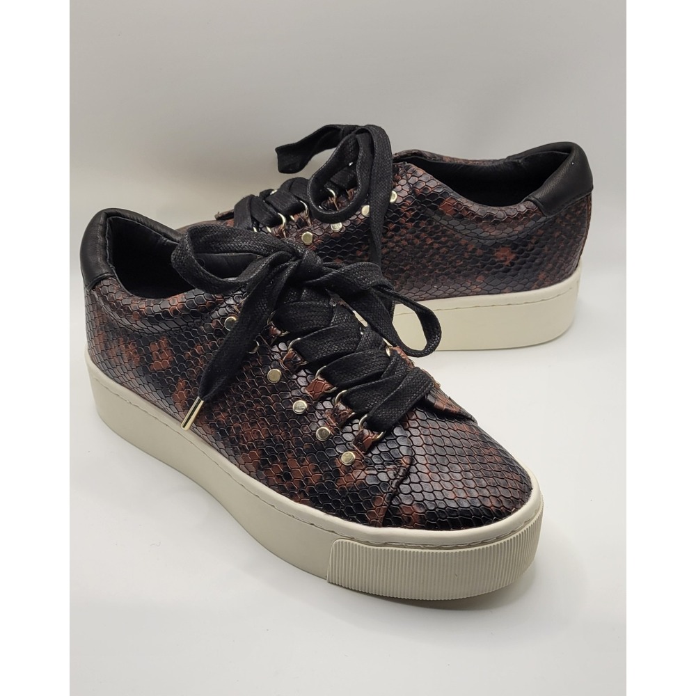 Brown Black Animal Print Leather Upper Joie Lace Up Sneakers Size 36.5